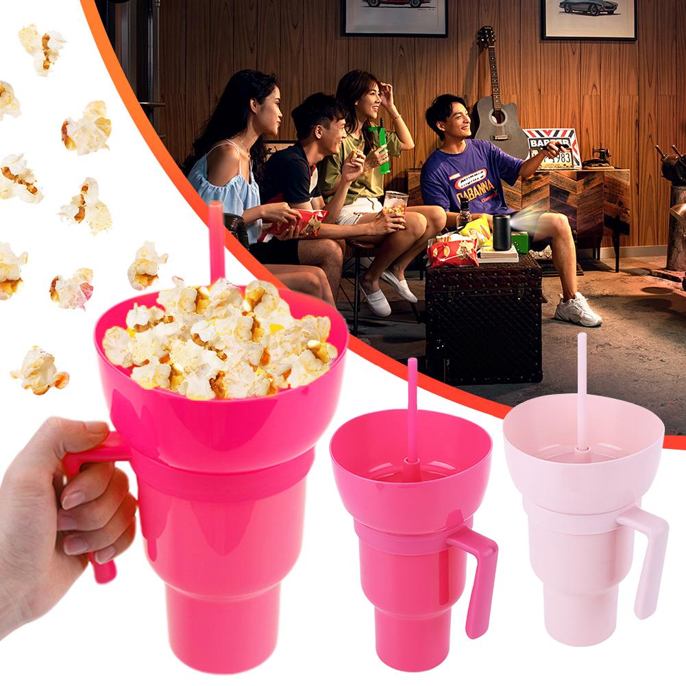2Pcs 1000ml Portable Tumbler Leak Proof Multifunction Stadium Tumbler Multi-Purpose Popcorn Beverage Cup for Cinema Home Travel