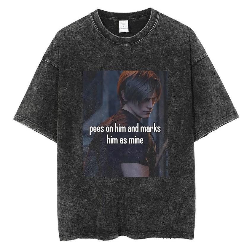 Vintage Washed Leon S Kennedy Resident Evil 4 T-Shirt Men And Women