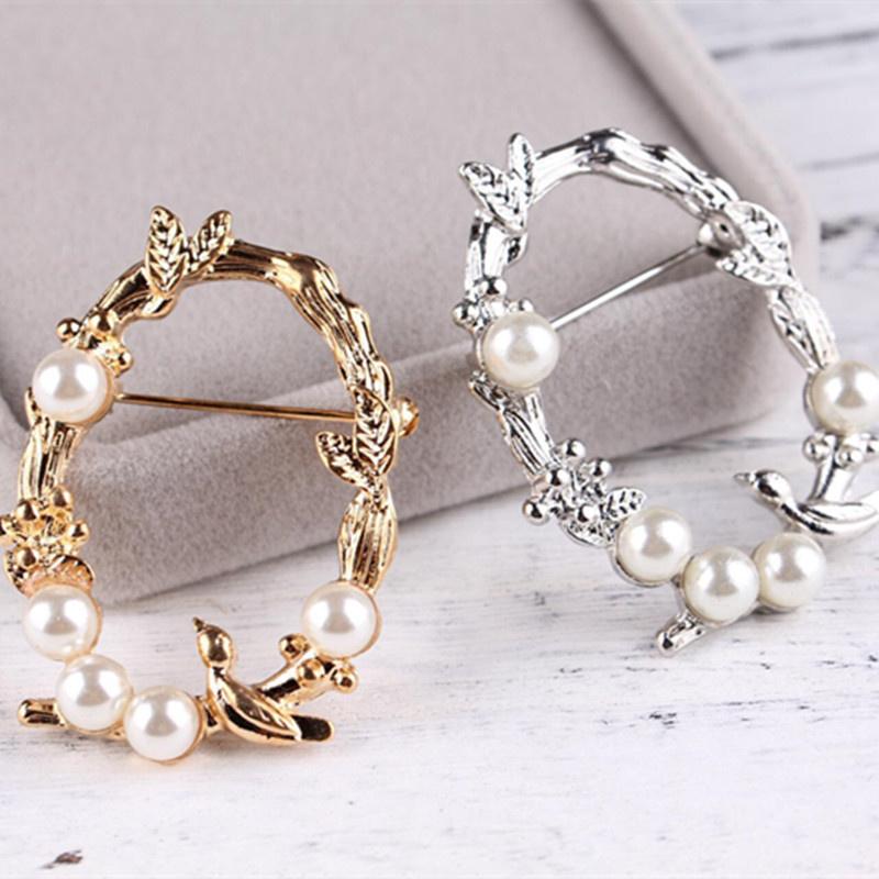 Vintage Hohl Lieblich Einfach Mode Legierung Baumzweig Vogel Perle Brosche Blatt Antik Rattan Perle Brosche