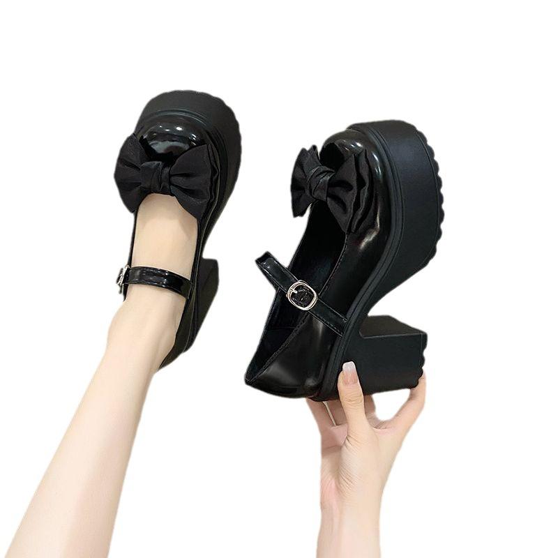 23 Mary Jane women's shoes thick heel platform uniform single shoes high heels women's bow retro small leather shoes support
