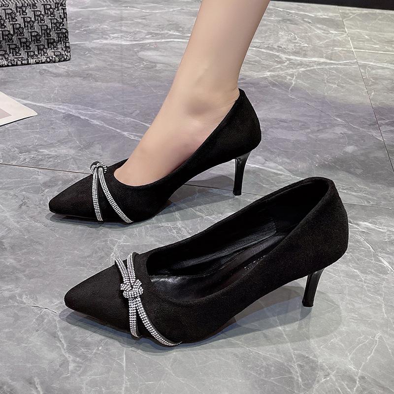 

High heels women s 2025 spring and autumn new Korean version pointed head thin heel shallow mouth single shoes black quack good to wear large size sh 35
