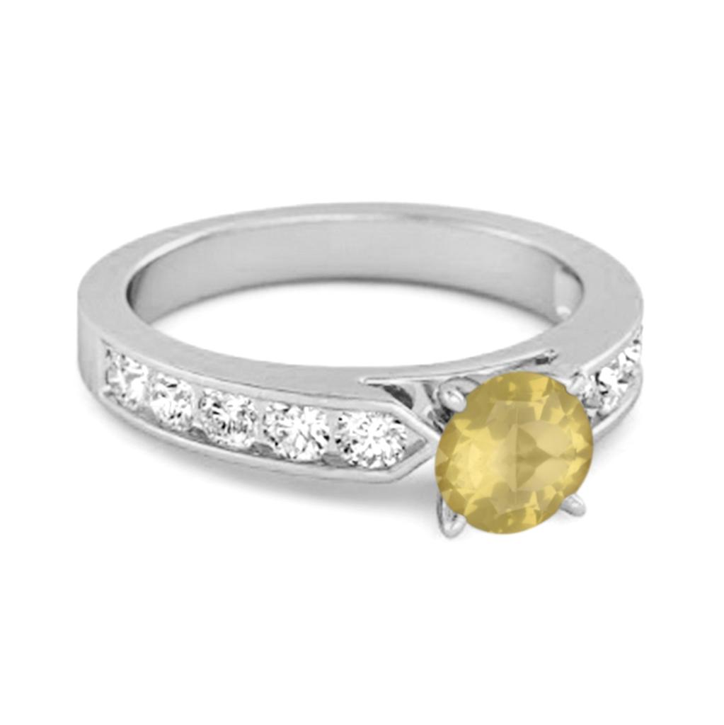 Lemon Quartz Round Solitaire Statement Ring - 925 Sterling Silver