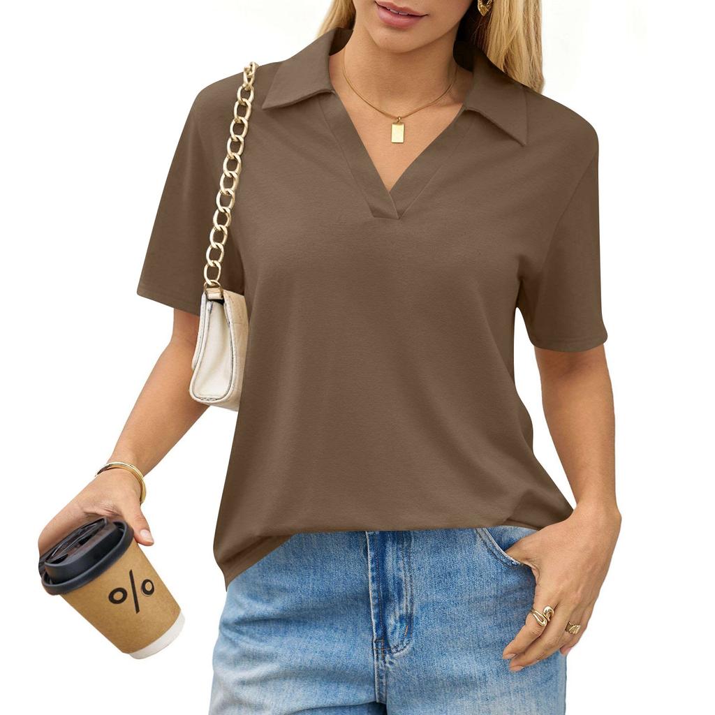 Women's Fashion Casual Lapel Short Sleeve Color Shirt Women's Up Tops