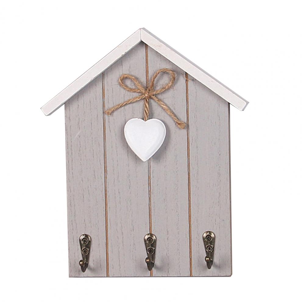 House-shaped Key Rack Wall Wooden Key Holder with 3 Hooks Decorative Key Organizer Mail Rack with Shelves for Entryway Kitchen