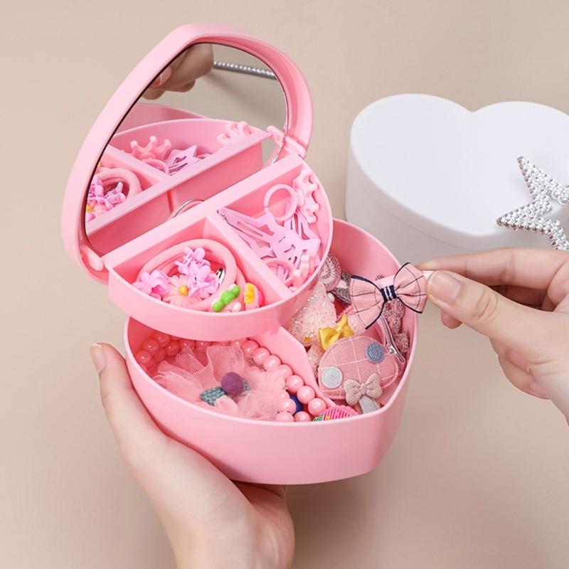 Jewelry Organizer Heart Shape Makeup Box with Mirror Cosmetic Storage Container for Earrings Rings Necklaces Display