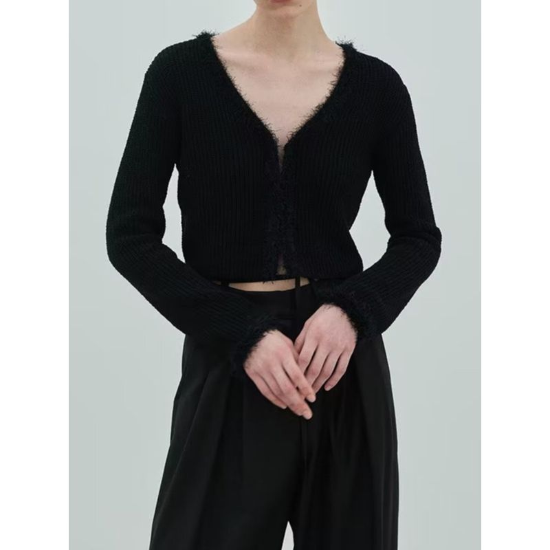 22ss Slim Looking Easiest for Match V-neck Small Top Knitting Cardigan