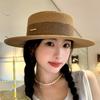 Wide-brimmed Straw Hat with Ties for Women, Korean Style, Summer Hollow Breathable Straw Hat, Beach Vacation Sunshade Fisherman Hat