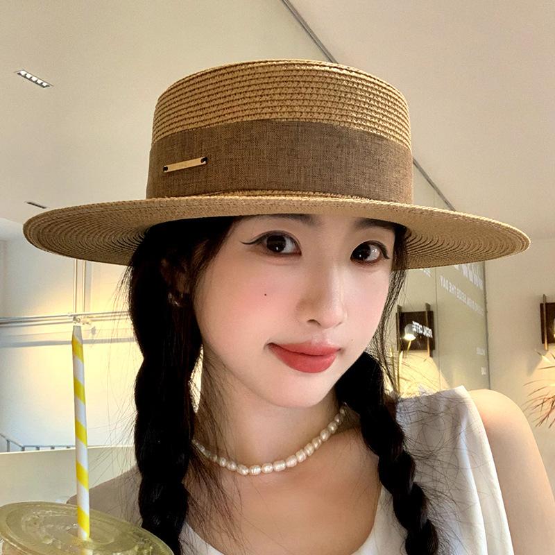 Wide-brimmed Straw Hat with Ties for Women, Korean Style, Summer Hollow Breathable Straw Hat, Beach Vacation Sunshade Fisherman Hat