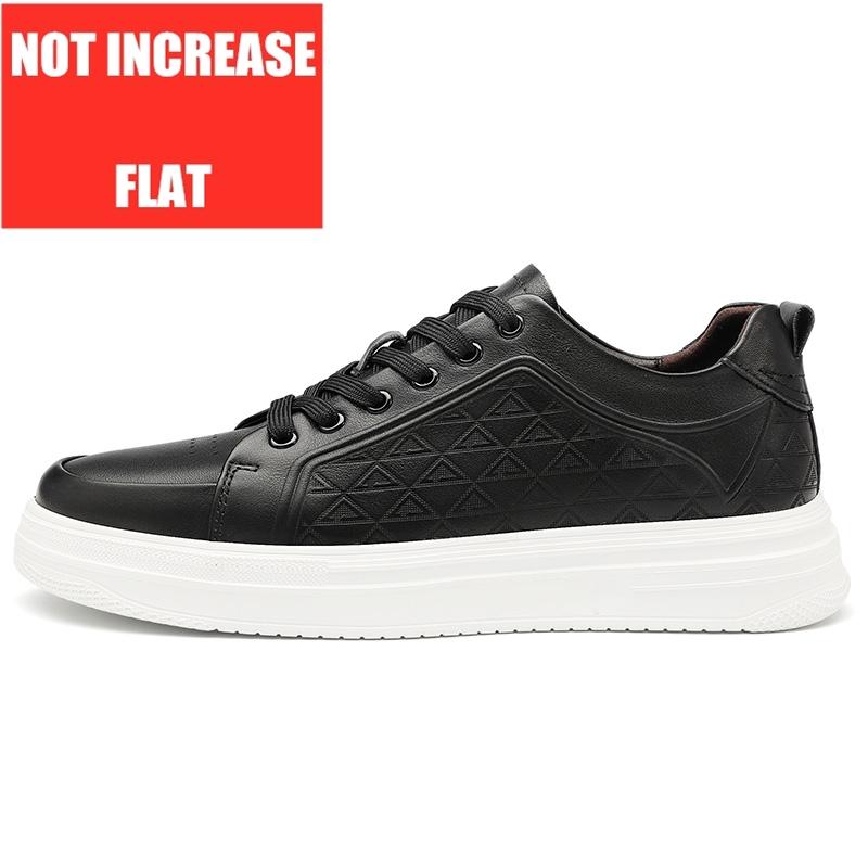 Fashion Men's Lightweight Cow Leather Elevator Shoes 5cm Hidden Lifts or Flat Sole Breathable Casual Sneakers for Daily Wear Comfortable