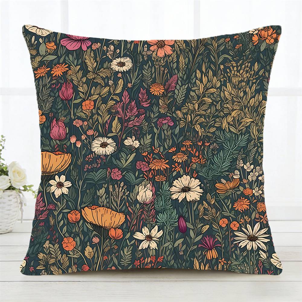 Dark Green Floral Pillow Case Fashion Square Pillowcase Bedroom Sofa Room Ins Decoration Leisure