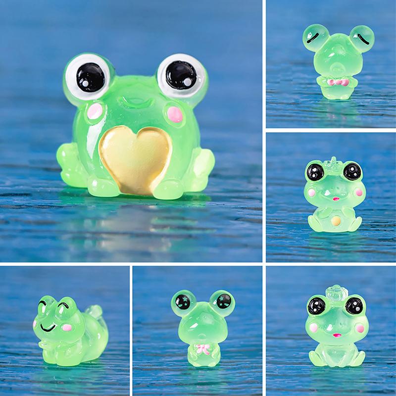 6Pcs Mini Frog Garden Decor Luminous Frog Figurines Miniature Home Decor Tiny Resin Frogs Fairy Garden Decor