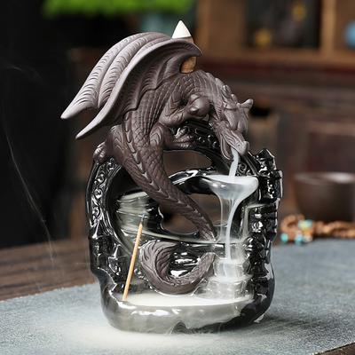 Dragon Incense Burner Ceramic Winged Dragon Backflow Incense Holder Waterfall Incense Burner