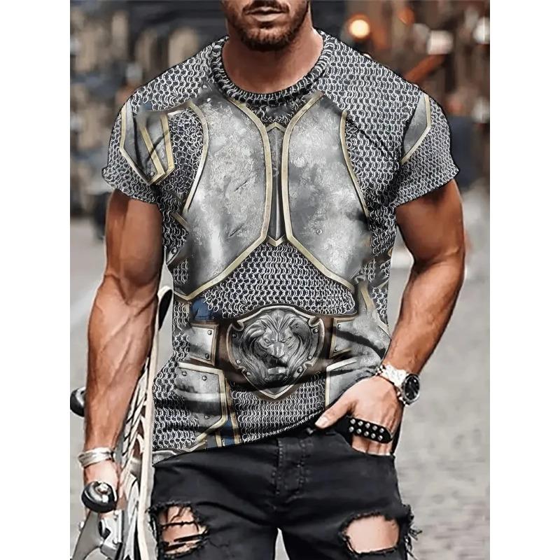 Men's 3D Printed Medieval Armor T-Shirt Casual Round Neck Short Sleeve Vintage Tshirt For Men All Over Print Men's Tee Shirts