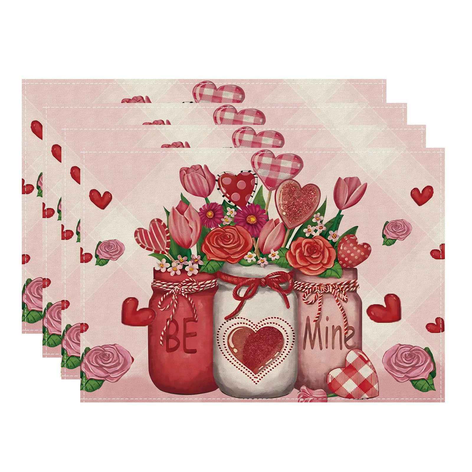 

Roses Flowers Love Hearts Vase Valentine’s Day Placemats Set of 4 Table Mats for Party Home Kitchen Dining Table Decorations 12x18 Inch Placemats Set of 4 （12x18 Inch）