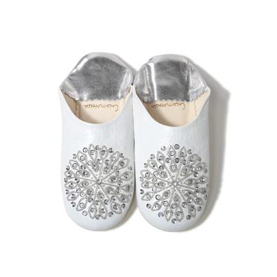 Odorless Leather Babouche Moroccan White and Silver with Silver Room Day Gift 23 0 [cocomorocco] Slippers, Sequins, Shoes, Cocomorocco, Mother's (Size