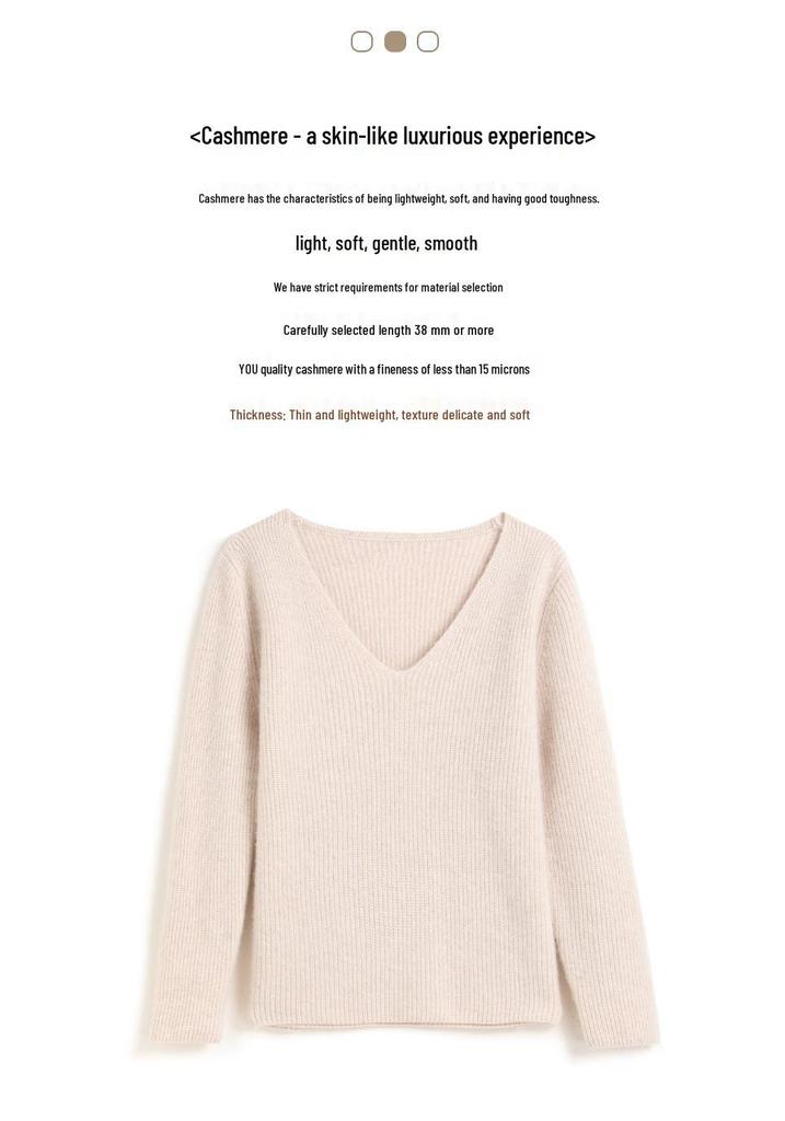 Women's 2025 Autumn/Winter V-Neck Cashmere Sweater: Solid Color, Loose Fit, Short, Long Sleeve Knit Base Layer