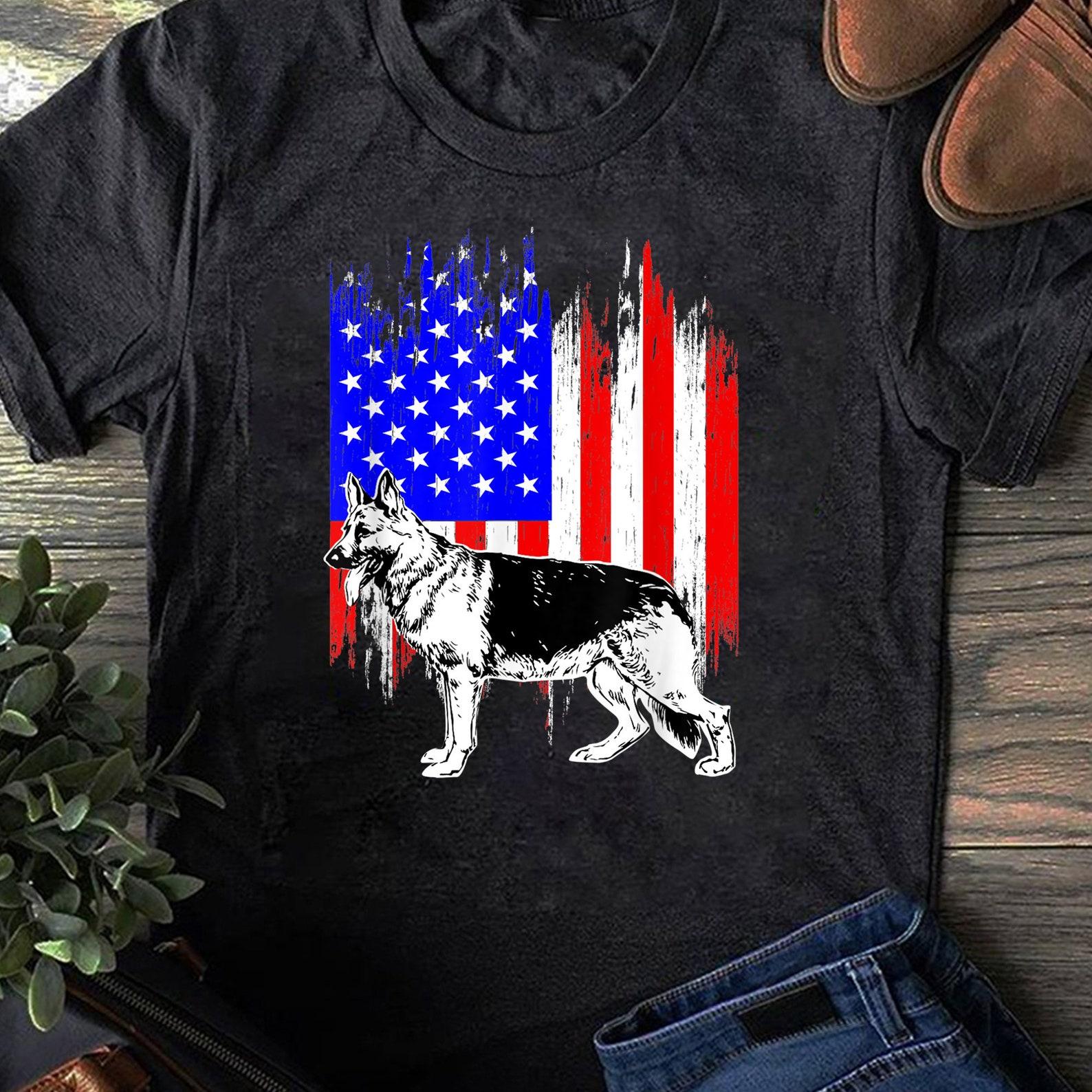 Patriotic German Shepherd American Flag Dog Lover Gift T-Shirt - Gift for Dog Lovers - Funny Dog - German Shepherd Lovers - Mother s Day 2XL