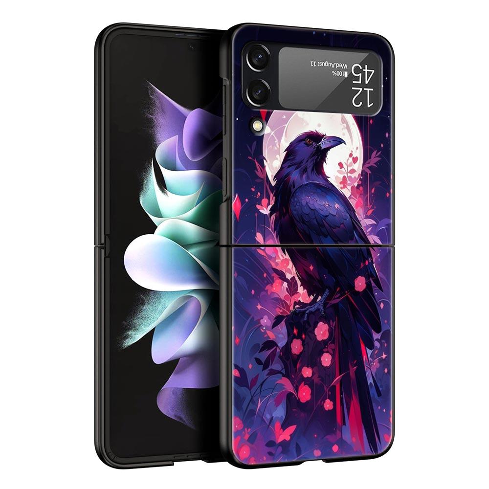 Black Raven Hard PC Phone Case For Samsung Galaxy Z Flip 7 6 5 4 Black Cover For Galaxy Z Flip 3 Foldable Shell Fundas Capas Bag