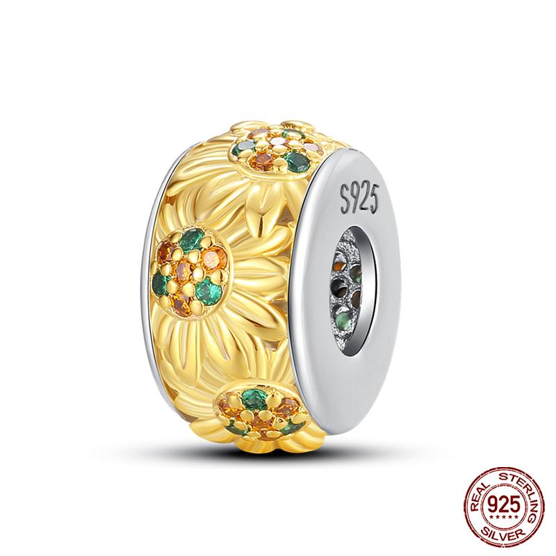 Copper Fashion Golden Sunflowers Heart Charms Beads Fit Qikaola Original Bracelets Luxury Party Diy Jewelry