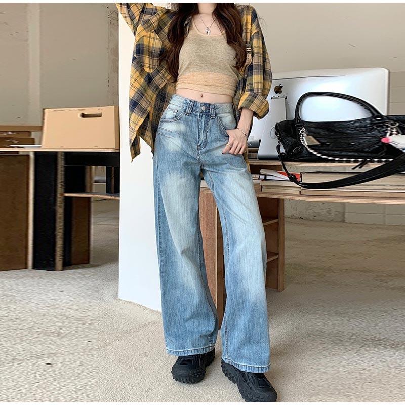 High Waist Straight Leg Jeans Women's Early Spring Plus Size Pear Shaped Body High Street Wide Leg Long Denim Pants