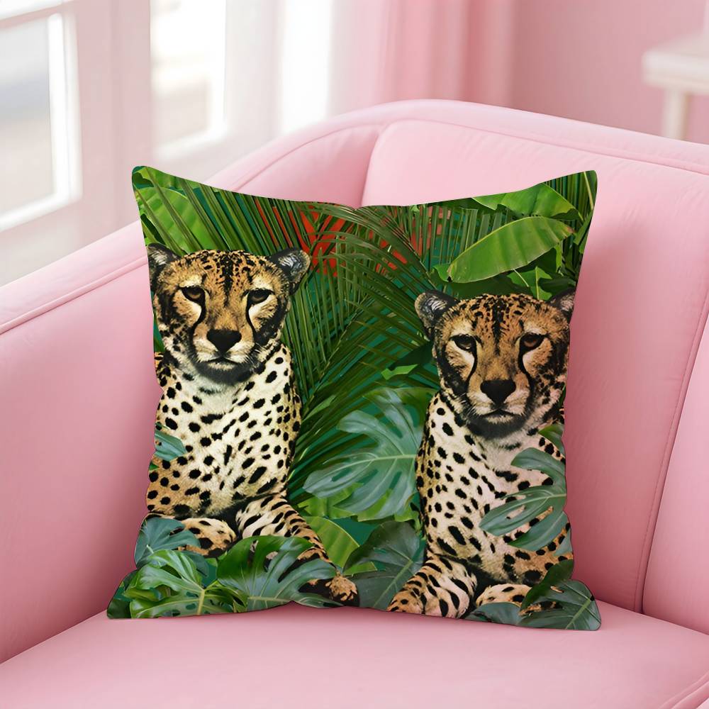 Geometric Animal Leopard Pattern Pillow Case Anti-dustmite Pillowcase Invisible Zipper Silky Short Plush Sofa Cushion Cover