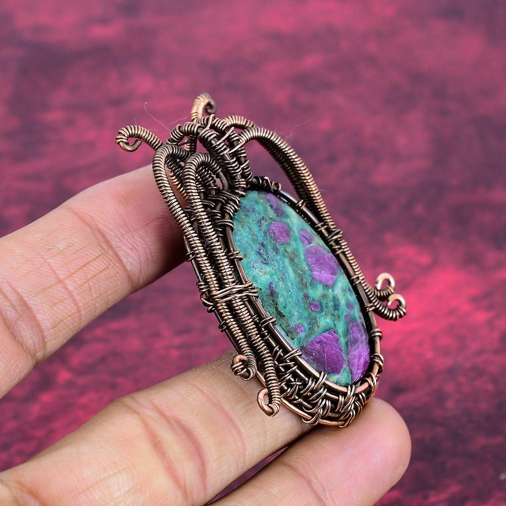 Ruby Fuchsite Pendant Copper Wire Wrapped Pendant Handmade Gemstone Pendant Copper Wire Jewelry