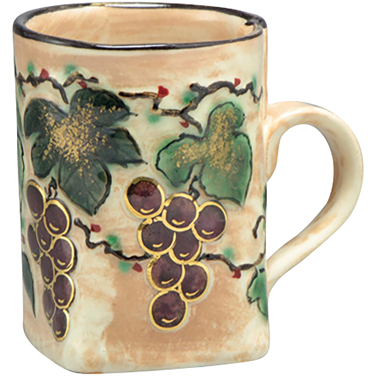 Kyoto ware/Kiyomizu ware mug, approximately 250ml, with a floating grape design in purple, made in Japan (CYB769)