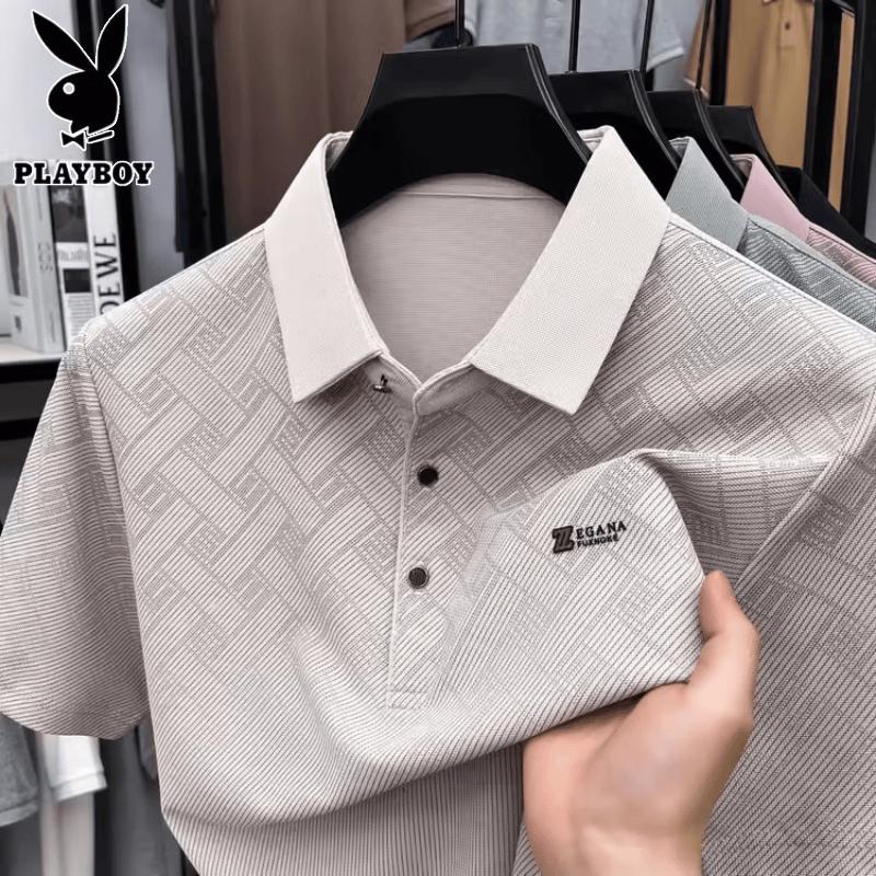PLAYBOY Men's Seamless Breathable Short Sleeve Polo T-shirt