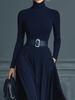 2025 European and American Women's High Collar Long Sleeve Solid Color Autumn/Winter Maxi Dress