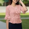 ZANZEA Women Summer Round Neck Half Sleeve Lace Patchwork Blouse