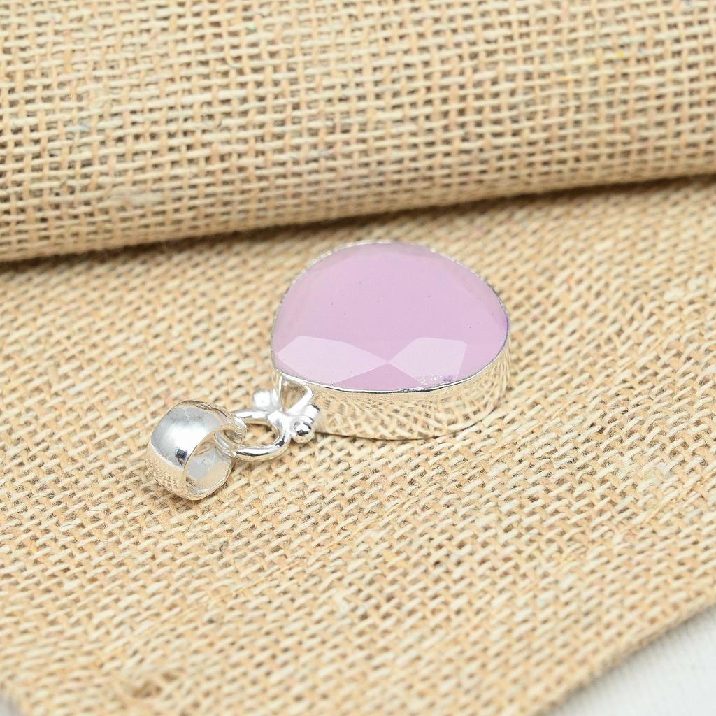 Pink Chalcedony Gemstone 925 Sterling Silver Jewelry Charming Pendant Handmade Gift For Her