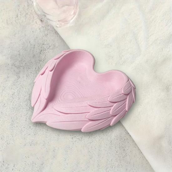 Key Storage Dish 3D Printed Wing Tray, One-Piece Durable Matte Finish Organizer, Heart Girlish Decorative Tray Wings Design Jewelry Holder, for Rings