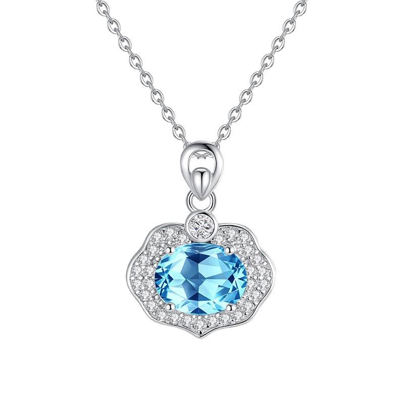 Guochao Ruyi Lock S925 Sterling Silver Necklace Women's Natural Crystal Stone Safety Lock Pendant Ping An Xiangyun Clavicle Chain Women's Gift