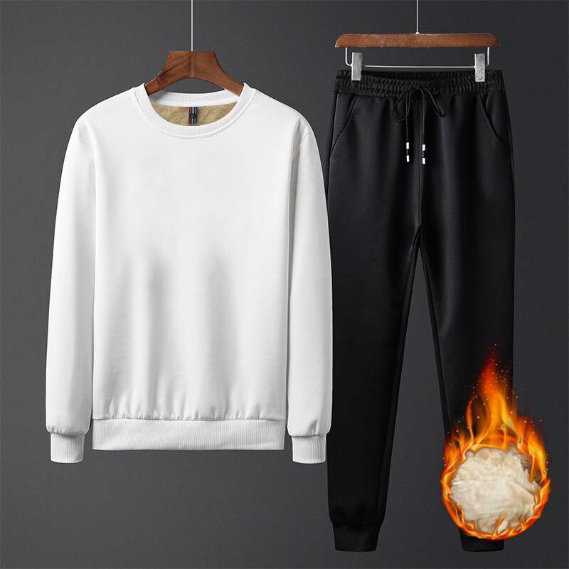 

Осенне-зимний спортивный и досуговый костюм Plus Velvet, мужской эластичный зимний утепленный костюм, мужской костюм-двойка XS белый