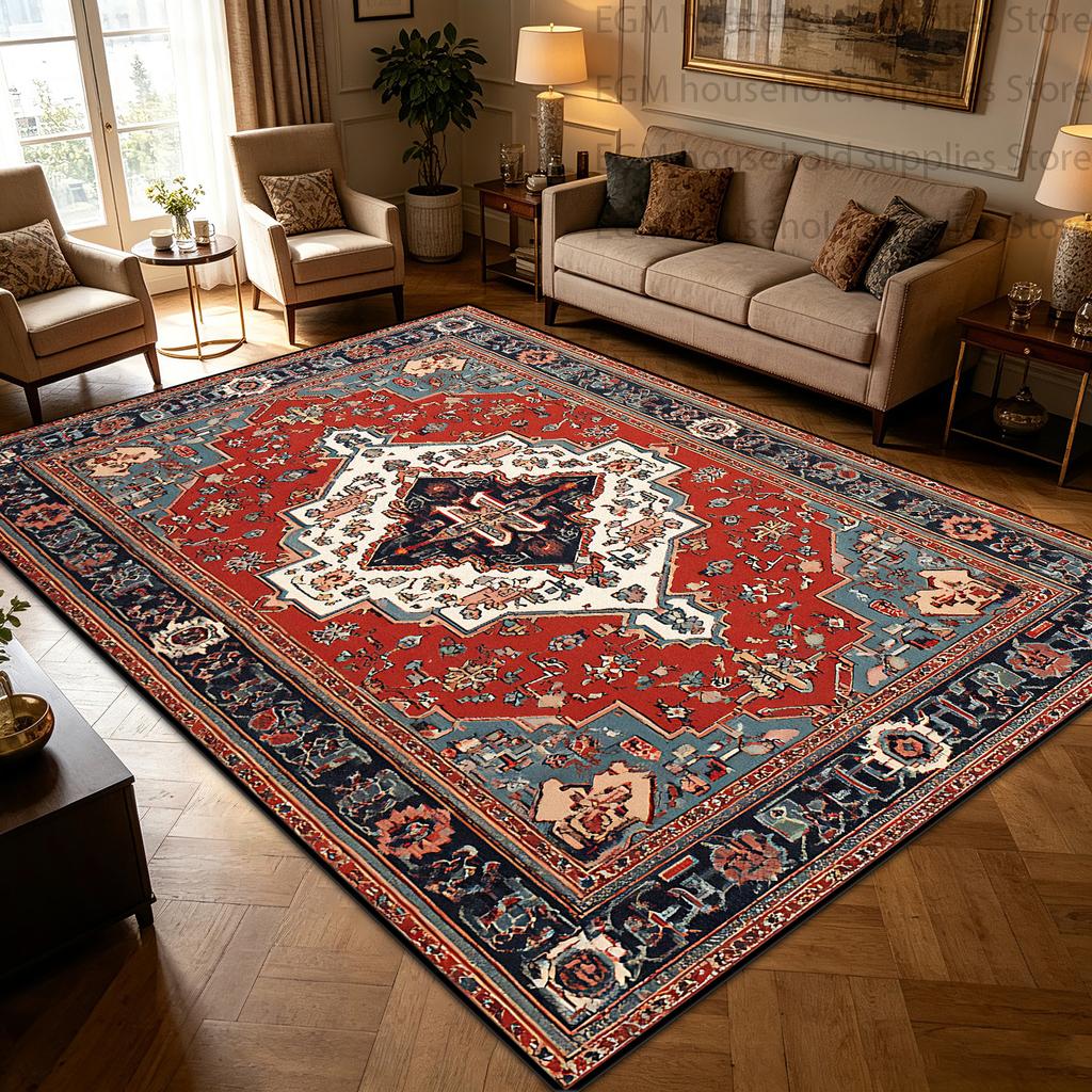 Red Blue Vintage Persian Floral Medallion Carpet Living Room Table Large Rug Soft Non-slip Washable Bedroom Lounge Floor Mats