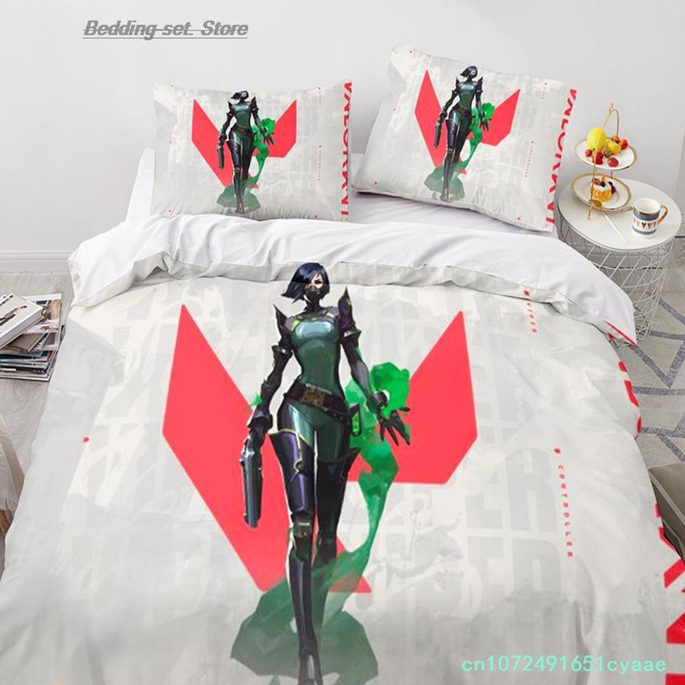 Gaming Valorant Bedding Set Single Twin Full Queen King Size Bed Set Aldult Kid Bedroom Duvetcover Sets 3D Print Anime 034