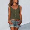 Top da donna senza maniche con bottoni decorativi, colore unito, con tasche, scollo a V, casual, mimetico militare, canottiera da donna, abbigliamento da donna