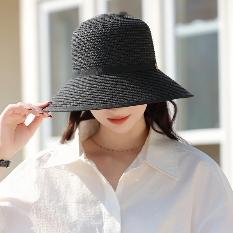 New Hat Women's Premium Lafite Straw Hat Travel Holiday Sunscreen Sun Hat Empty Top Straw Sun Hat