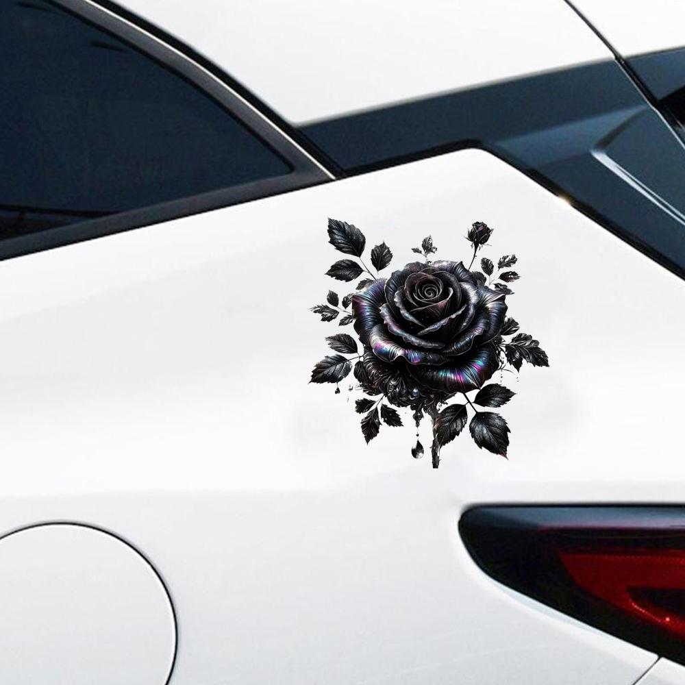QT2062#15cm Black & Golden Rose Stickers Vinyl Car Decals for Windows, Bumper, Blocking Scratches Stickers