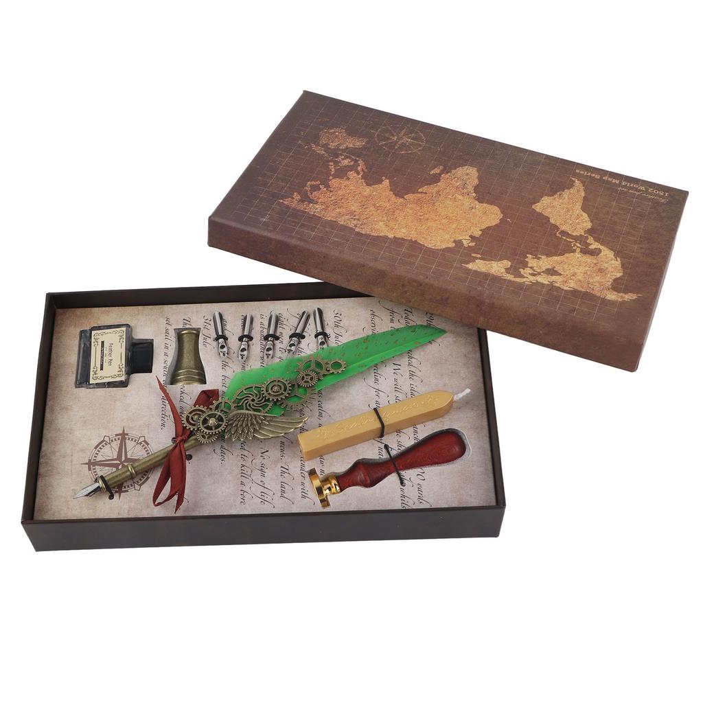 Quill Pen Set Retro Elegant Exquisite Pattern Stainless Steel Nib Wear Resistant Caligraphy Pen Kit