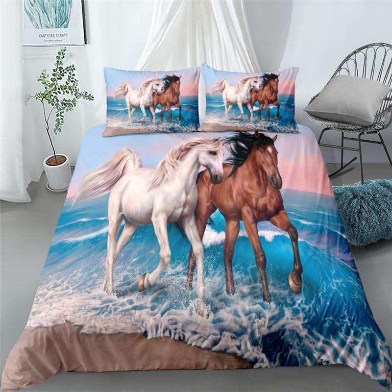 Madly Horses 3d Bedding Set King Queen Double Full Twin Single Size Duvet Cover Pillow Case Bed Linen Set