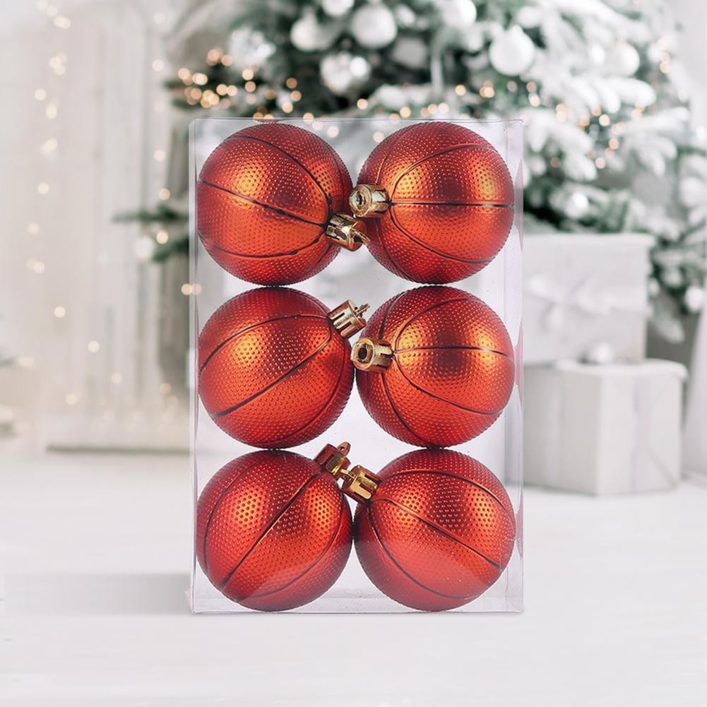 6Pcs Christmas Balls Sports Theme Classic Football Baseball Xmas Ball Ornaments Decorative Balls Christmas Tree Balls Xmas Decor