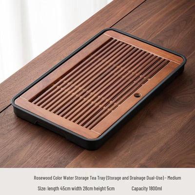 Solid Wood Rosewood Finish Tea Tray with Drainage