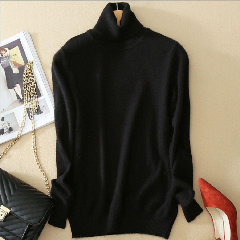 Women's Winter Slim Sweater Knit Turtleneck Soft Cashmere Wool Long Sleeve Pullover