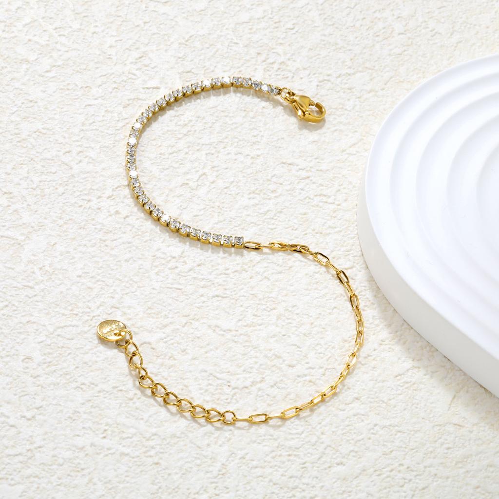 Colorful Zirconia Chain Link Bracelet Simple Luxury Design Women's Fashion Versatile Jewelry