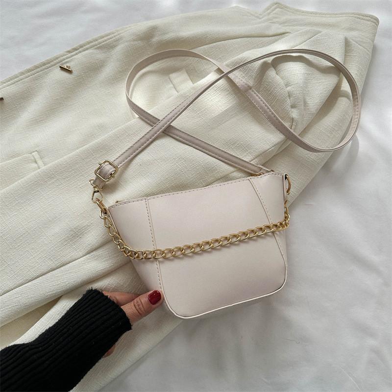 Chic Fall 2023 Retro Bucket Shoulder Bag For Women Pu Leather Chain Crossbody