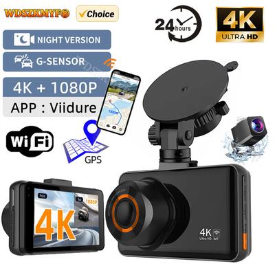 4K Car Dvr WIFI GPS Dash Cam for Car UHD Car Video Recorder Dual Front and Rear View Camera 24h Park Monitoring Black Box