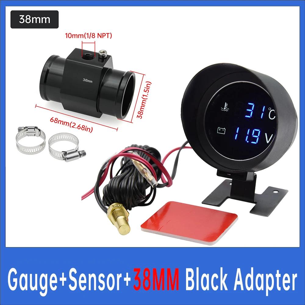 Car Water Temperature Gauge With volt meter 2 in 1 LCD Car Truck Gauge+ 26-40MM Water Temp Joint Pipe 10MM Water Tempe Sensor
