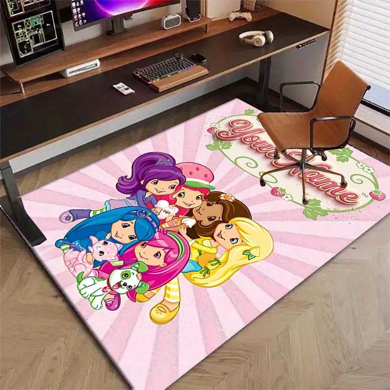 Princess Strawberry Design Area Rug Personalized Name- Non-Slip, Soft & Cozy Floor Mat for Living Room, Office - Indoor/Outdoor Carpet