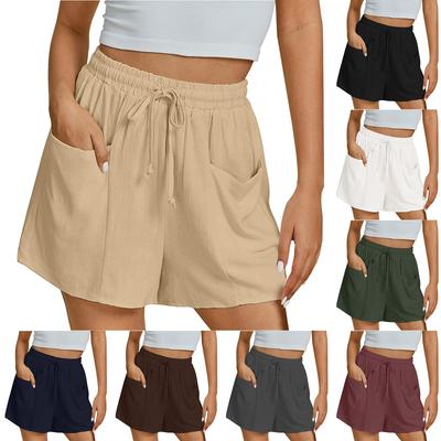 Shorts For Women Solid Color Casual Summer Drawstring Beach Loose Pocket Shorts